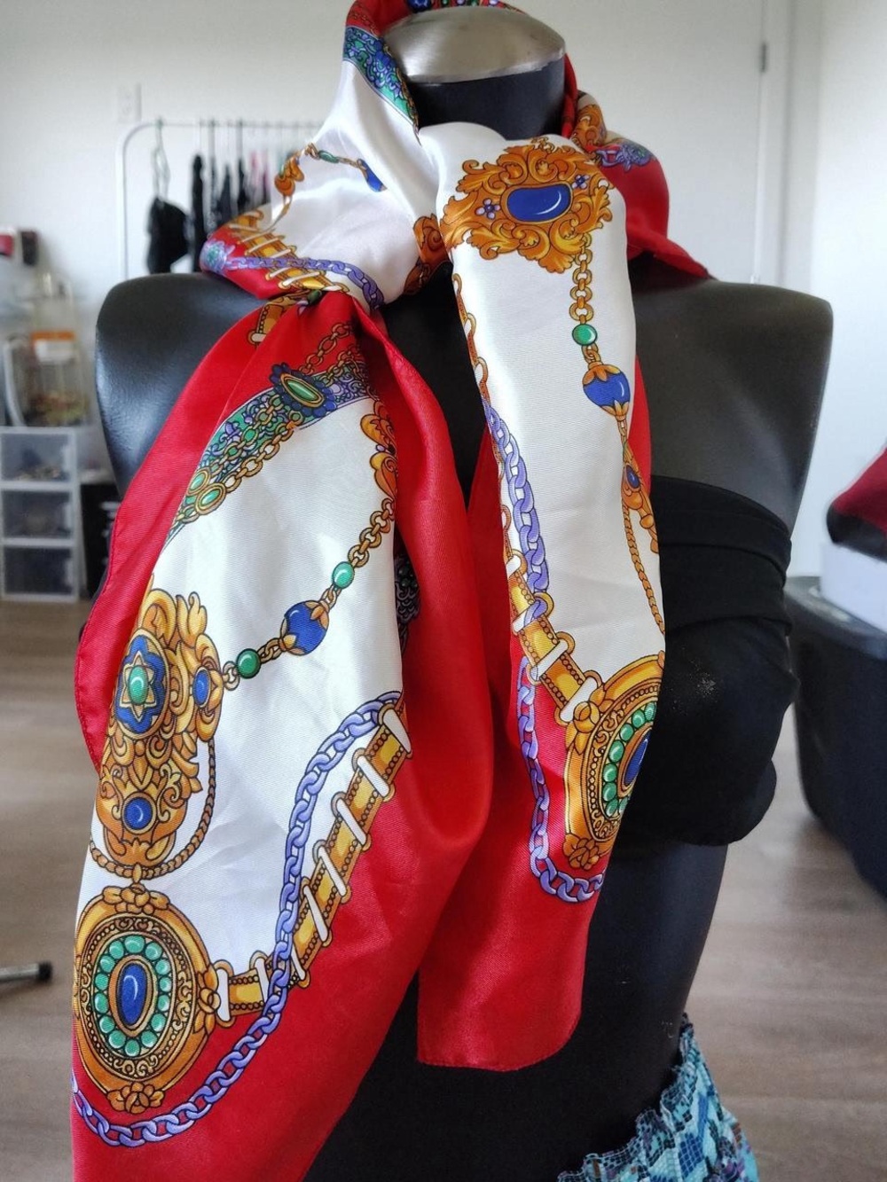 Berkshire Silk Scarf - Red & White Baroque Print